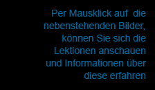 Per Mausklick auf die nebenstehenden Bilder können Sie sich die Lektionen anschauen und Informationen über diese erfahren