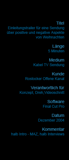 Einleitungstrailer für eine Sendung
über positive und negative Aspekte
von Weihnachten